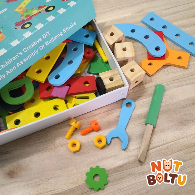 Creative Wooden DIY Building Blocks Set – 100% Safe & Educational Toy for Kids (3+ Years)