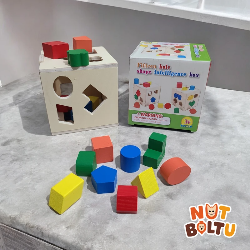 Fifteen Hole Shape Intelligence Box - Wooden Shape Sorting Toy for Kids