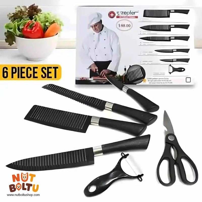 Zepter 6-Piece Premium Kitchen Knife Set with Scissors & Peeler - Image 4