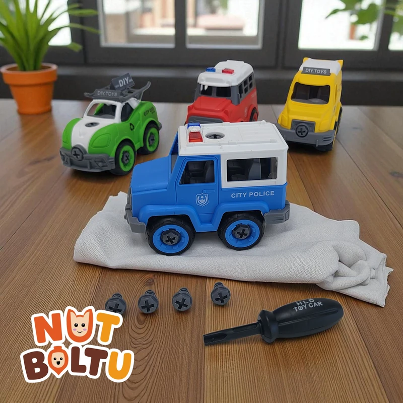 DIY Assembled Traffic Vehicles Set  4 in 1 Educational Buildable Toy for Kids (3+)