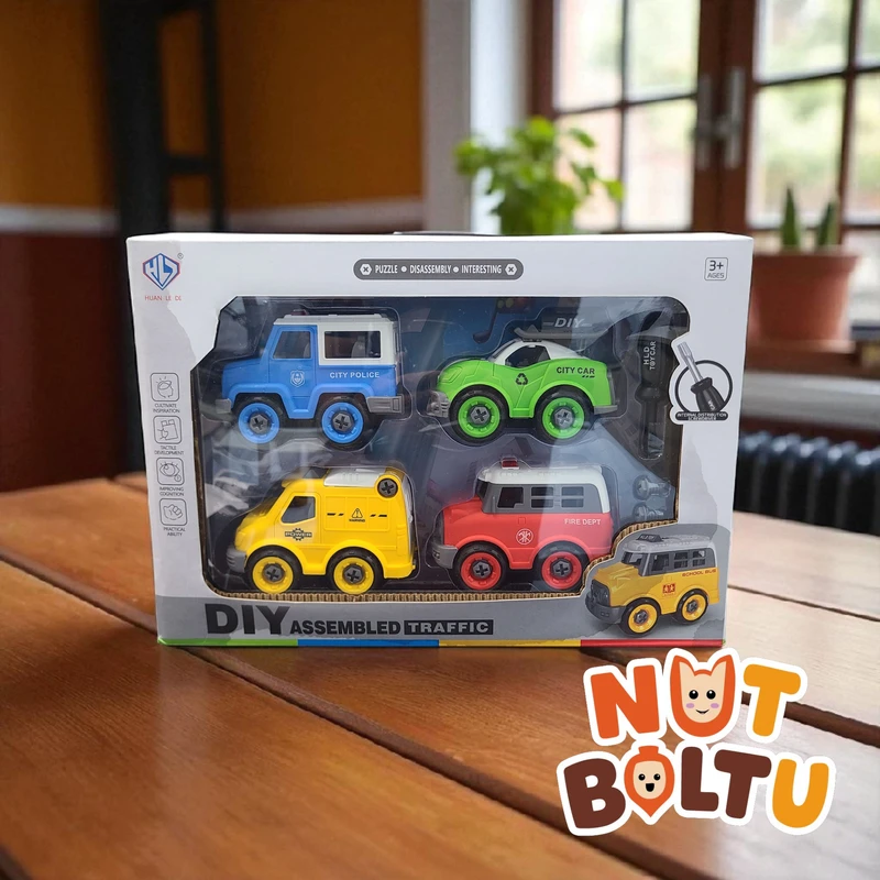 DIY Assembled Traffic Vehicles Set  4 in 1 Educational Buildable Toy for Kids (3+) - Image 4