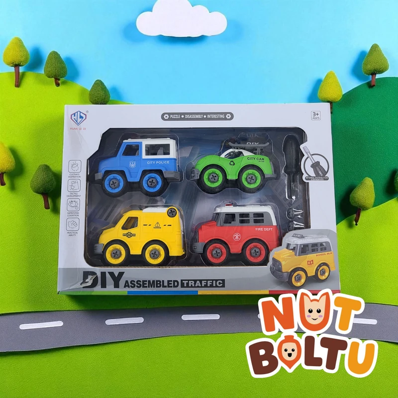 DIY Assembled Traffic Vehicles Set  4 in 1 Educational Buildable Toy for Kids (3+) - Image 5