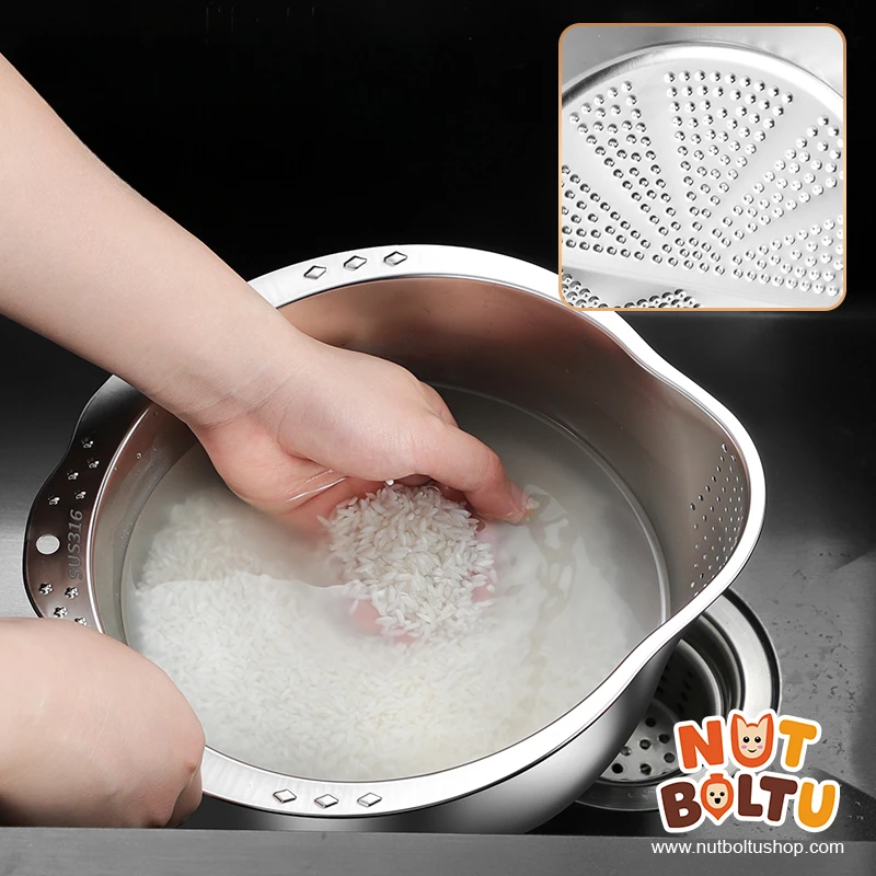 Multifunctional Stainless Steel Drainage Basket | Rice Sieve & Fruit Washer Bowl