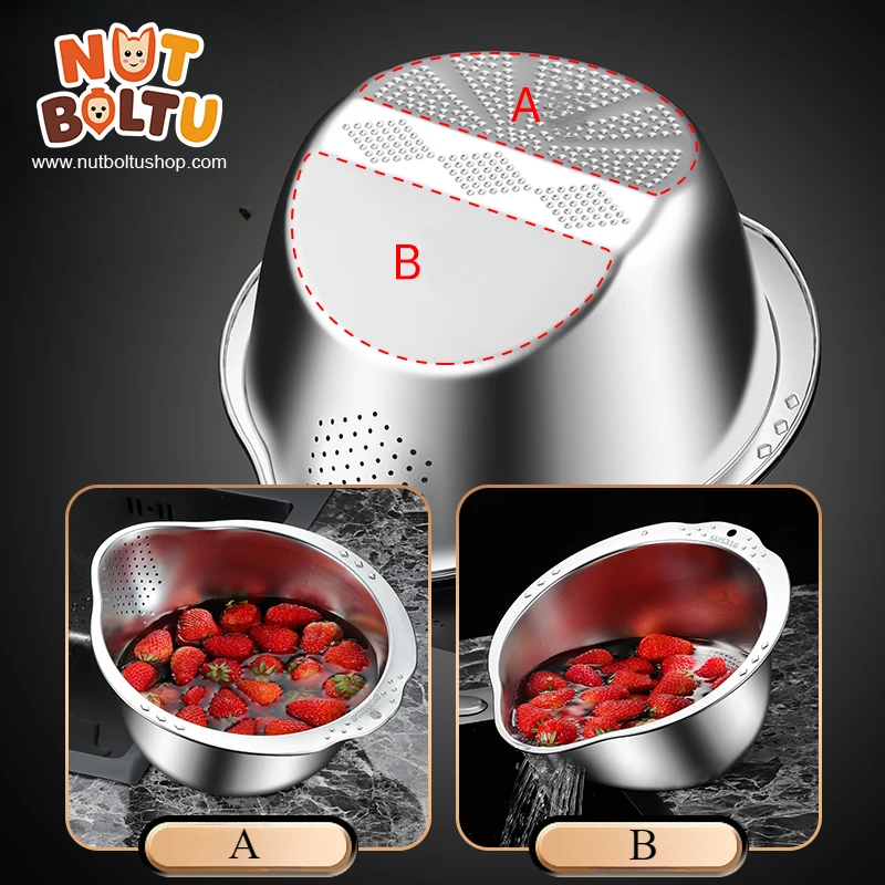 Multifunctional Stainless Steel Drainage Basket | Rice Sieve & Fruit Washer Bowl
