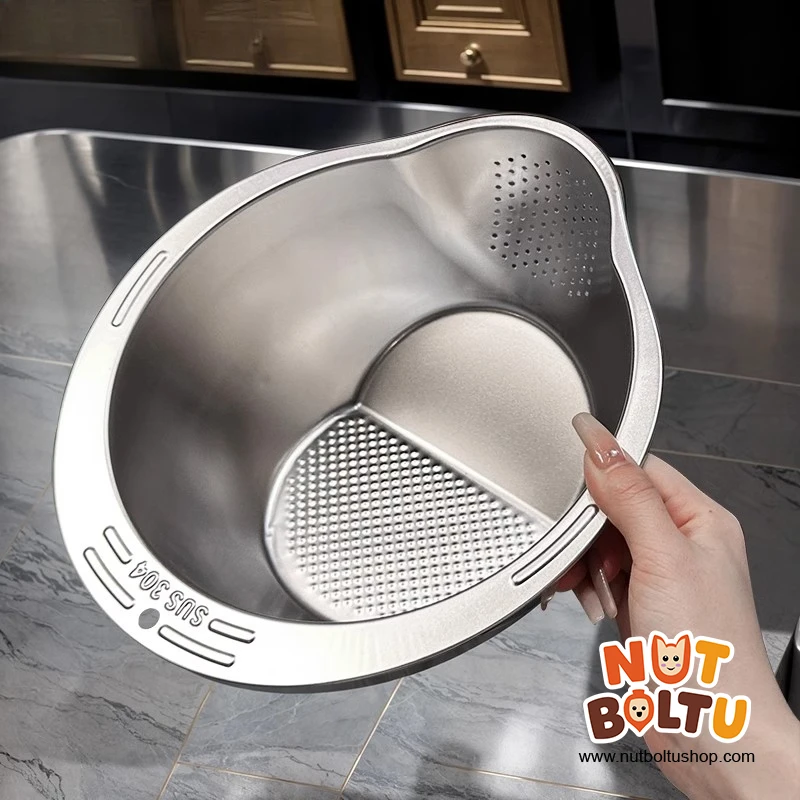 Multifunctional Stainless Steel Drainage Basket | Rice Sieve & Fruit Washer Bowl - Image 3