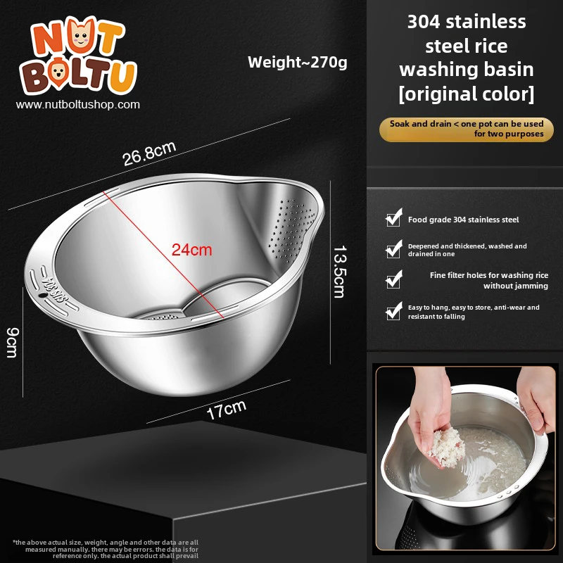 Multifunctional Stainless Steel Drainage Basket | Rice Sieve & Fruit Washer Bowl - Image 4