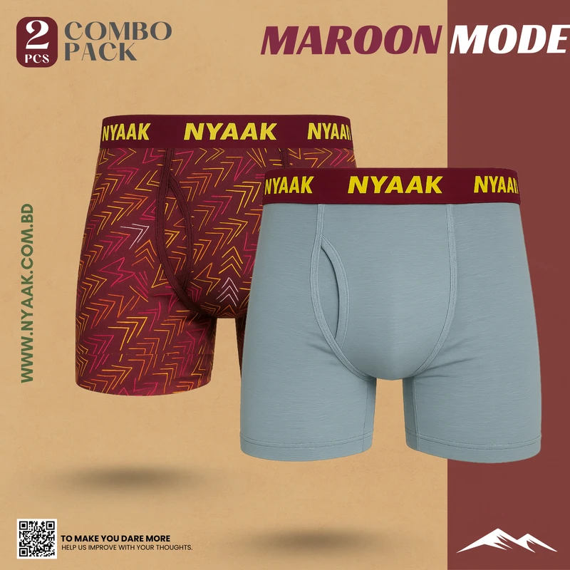 2 Pcs Mix Boxer Briefs Bundle (Maroon Mode)