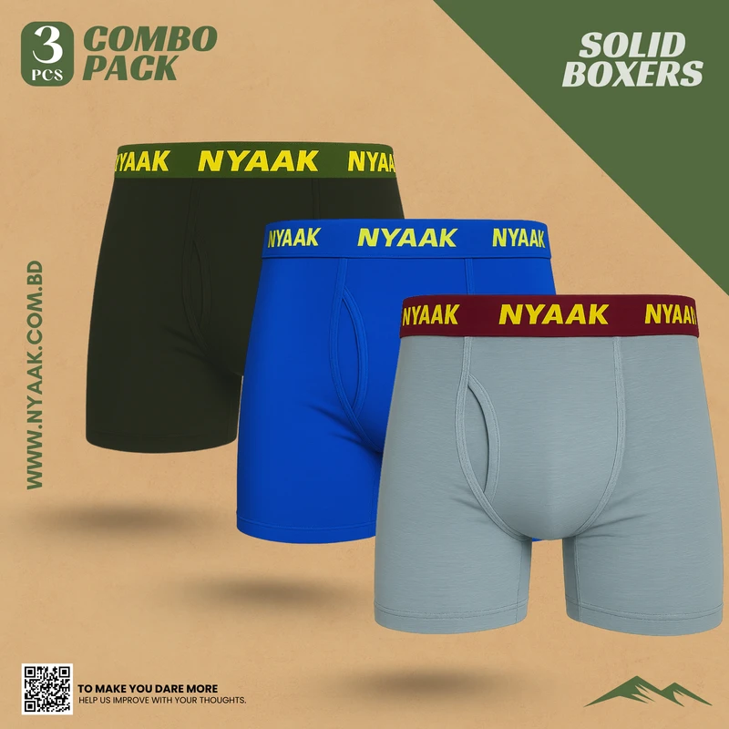 3 Pcs Solid Boxer Briefs Bundle
