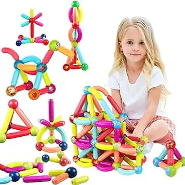 ম্যাগনেটিক কনস্ট্রাকশন সেট - শিশুদের জন্য শিক্ষামূলক খেলনা 64 PCs