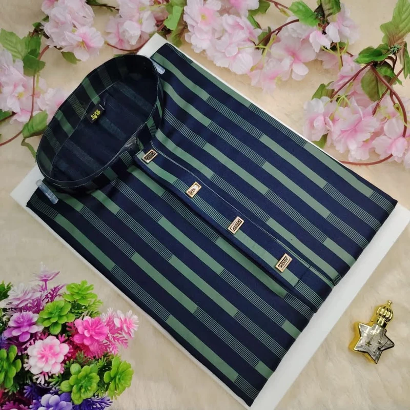 Stripe Soft Cotton Panjabi Olive - 001