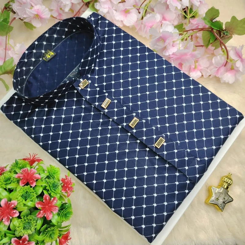 Ghuri Soft Cotton Panjabi Blue White - 021