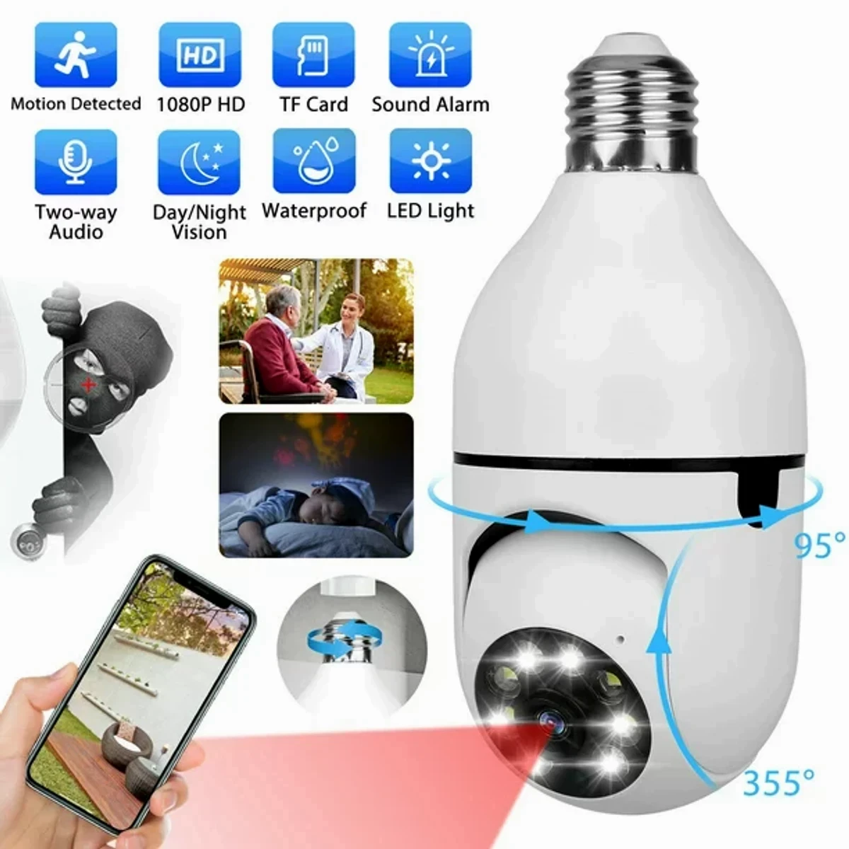 Original V380 bulb system 360° moving WI-FI IP camera (2 year Warranty) - Thumbnail 4
