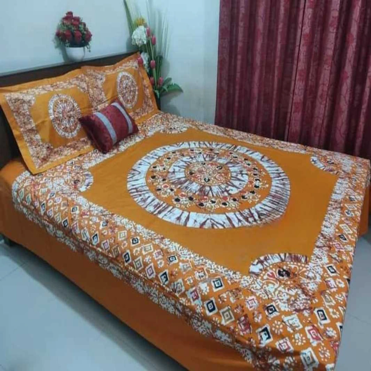 King Size Yellowish Orange Cotton Bed Sheet