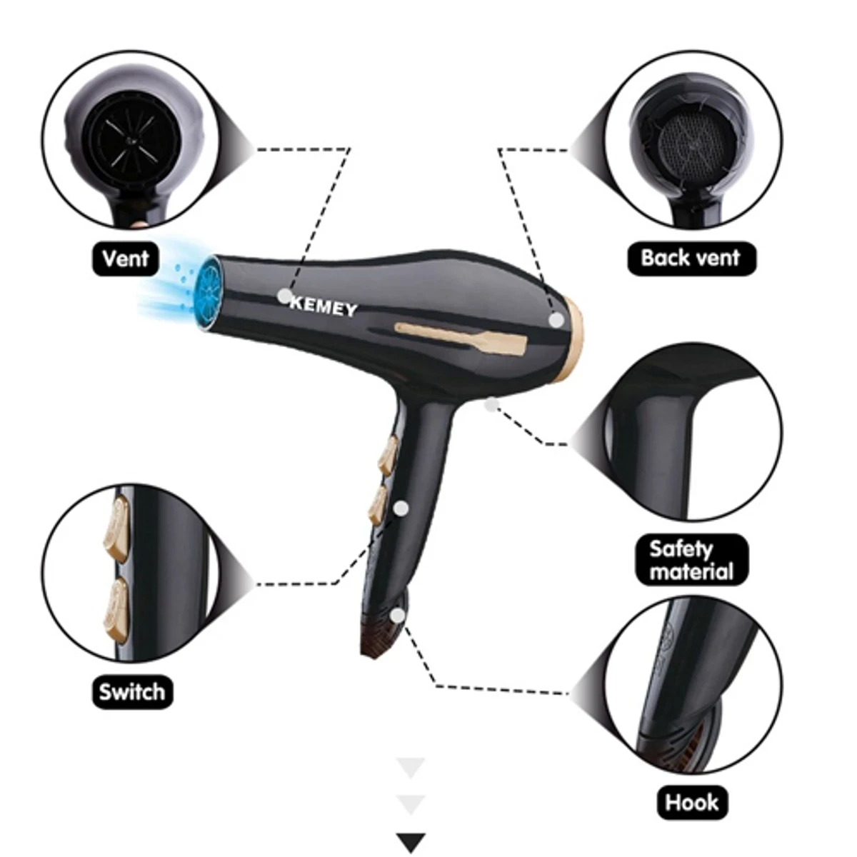 KEMEI 2 IN 1 HAIR DRYER 3000W - Thumbnail 3