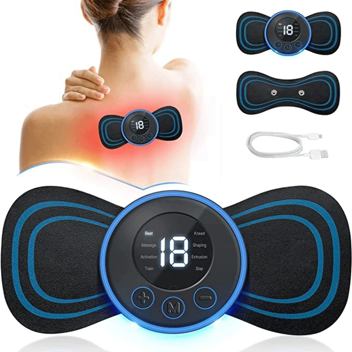 Microcurrent EMS Mini Massage Device, Cordless Portable Cervical Pad for Whole Body, Electric Neck Massager, Bioelectric Acupoints Mat Pain Relief (2 PCS) - Thumbnail 4