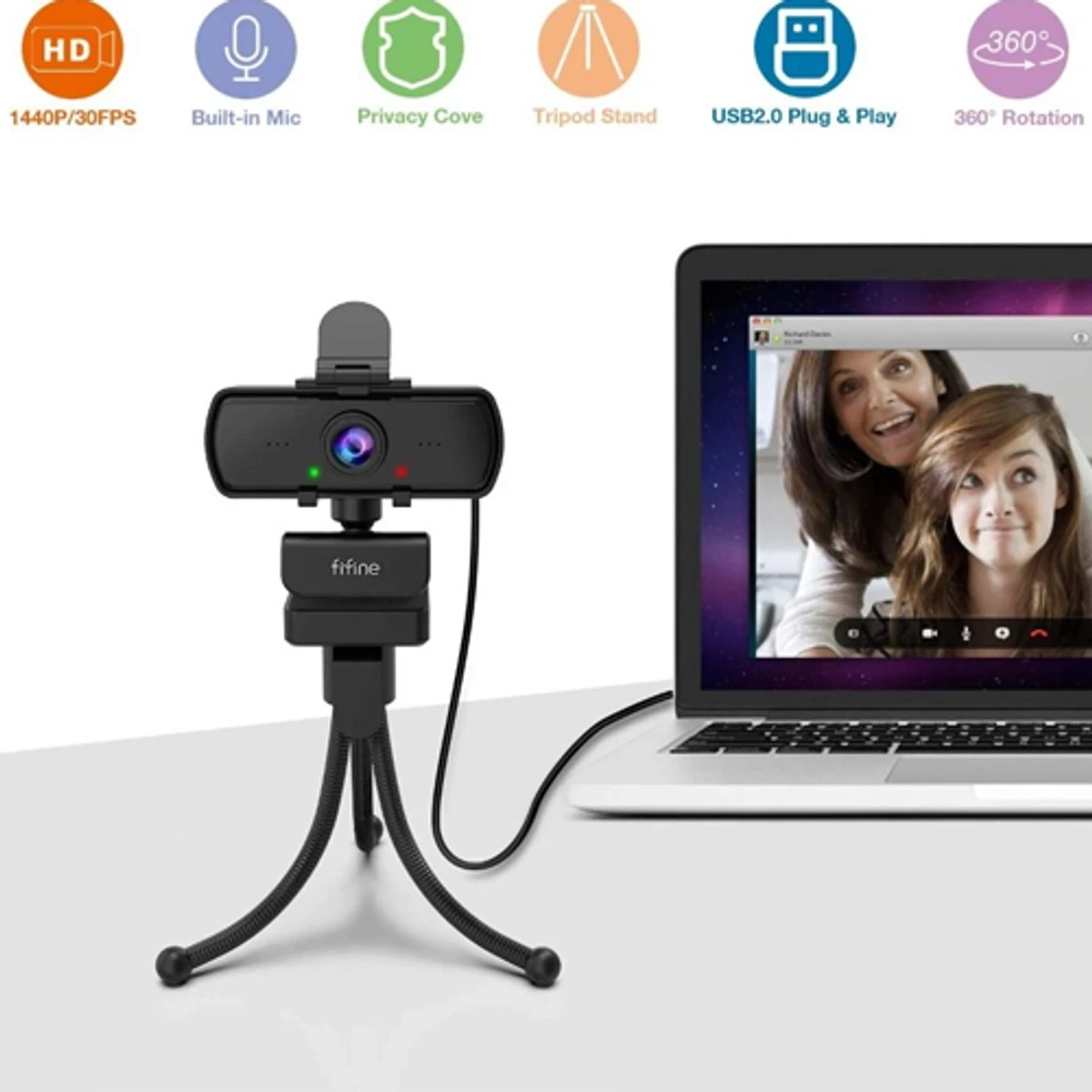 Fifine K420 Webcam 1440P, 2K Web Camera With Privacy Cover & Tripod - Thumbnail 3