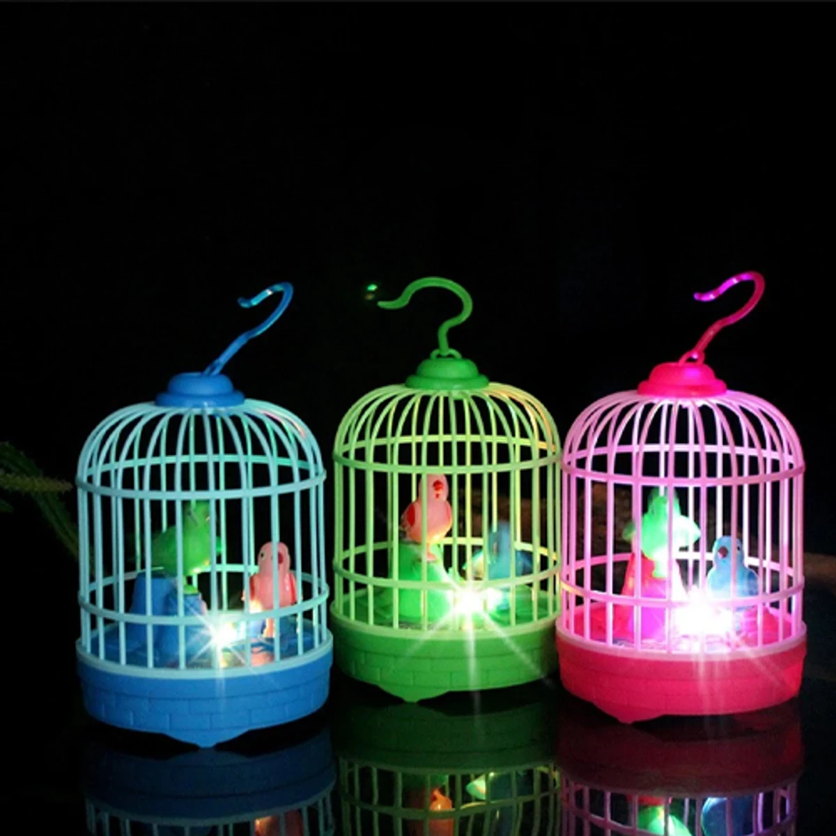 Talking Birds Cute Mini Bird Cages Voice Sensing Dual Bird Plastic Electronic Bird Toys - Thumbnail 4
