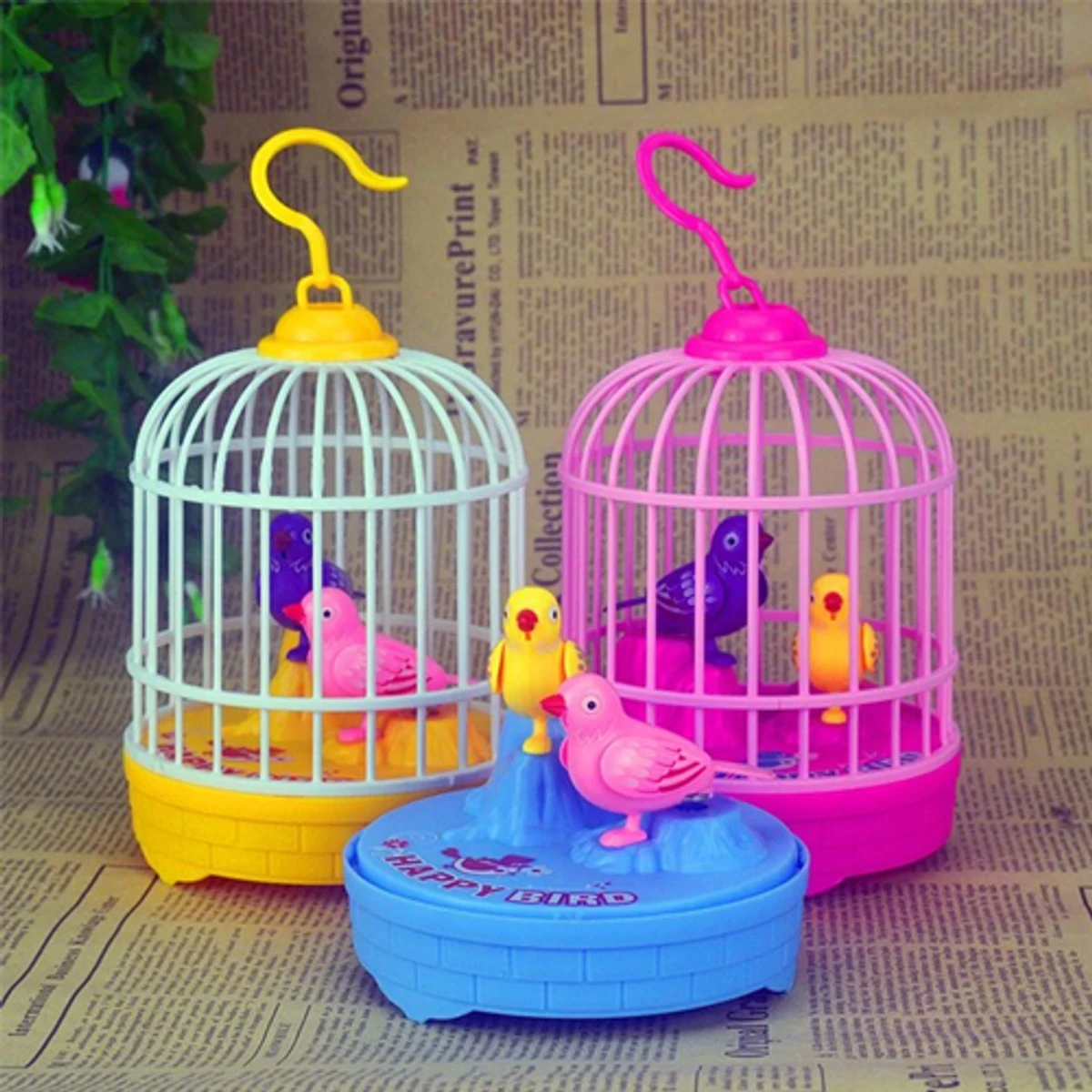 Talking Birds Cute Mini Bird Cages Voice Sensing Dual Bird Plastic Electronic Bird Toys - Thumbnail 5