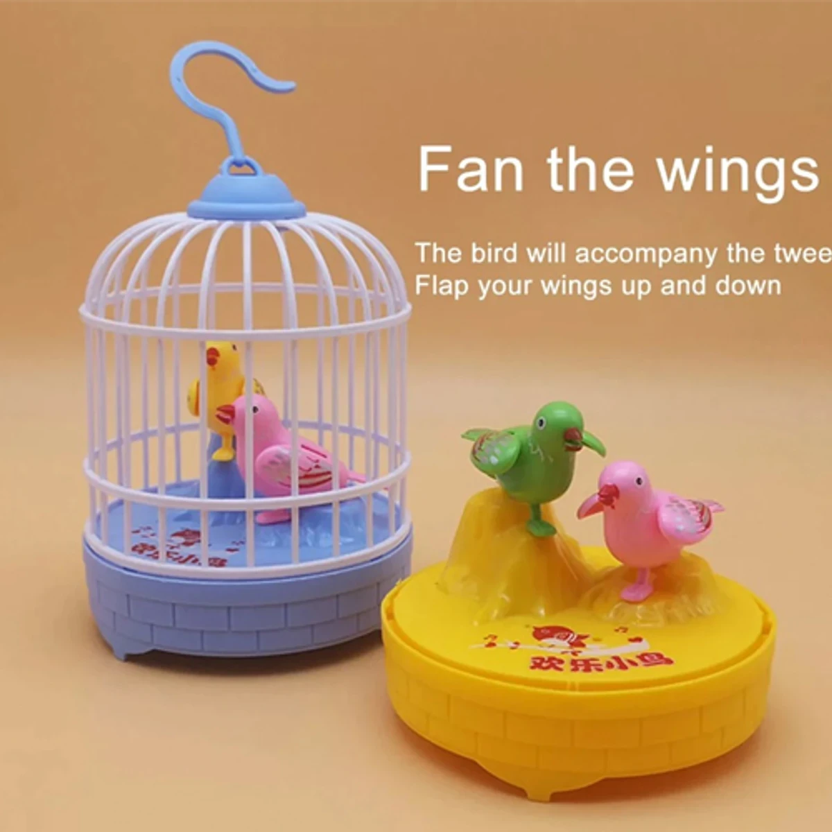 Talking Birds Cute Mini Bird Cages Voice Sensing Dual Bird Plastic Electronic Bird Toys - Thumbnail 6