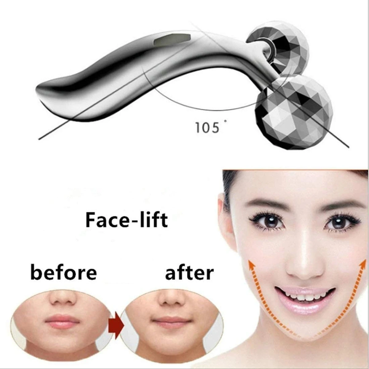 Face Body Roller Massager, 3D Roller Face Massager Y-Shape Face Lift Tool Firming Beauty Massage Body Face Massager (Silver) - Thumbnail 3