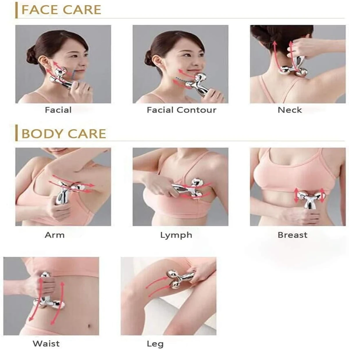 Face Body Roller Massager, 3D Roller Face Massager Y-Shape Face Lift Tool Firming Beauty Massage Body Face Massager (Silver) - Thumbnail 4