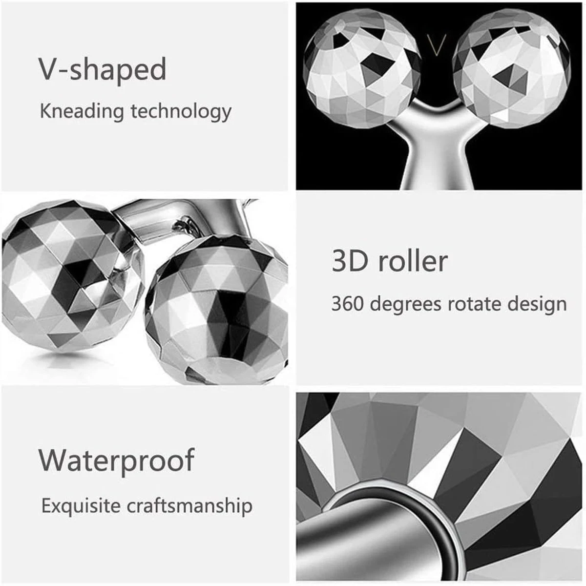 Face Body Roller Massager, 3D Roller Face Massager Y-Shape Face Lift Tool Firming Beauty Massage Body Face Massager (Silver) - Thumbnail 5