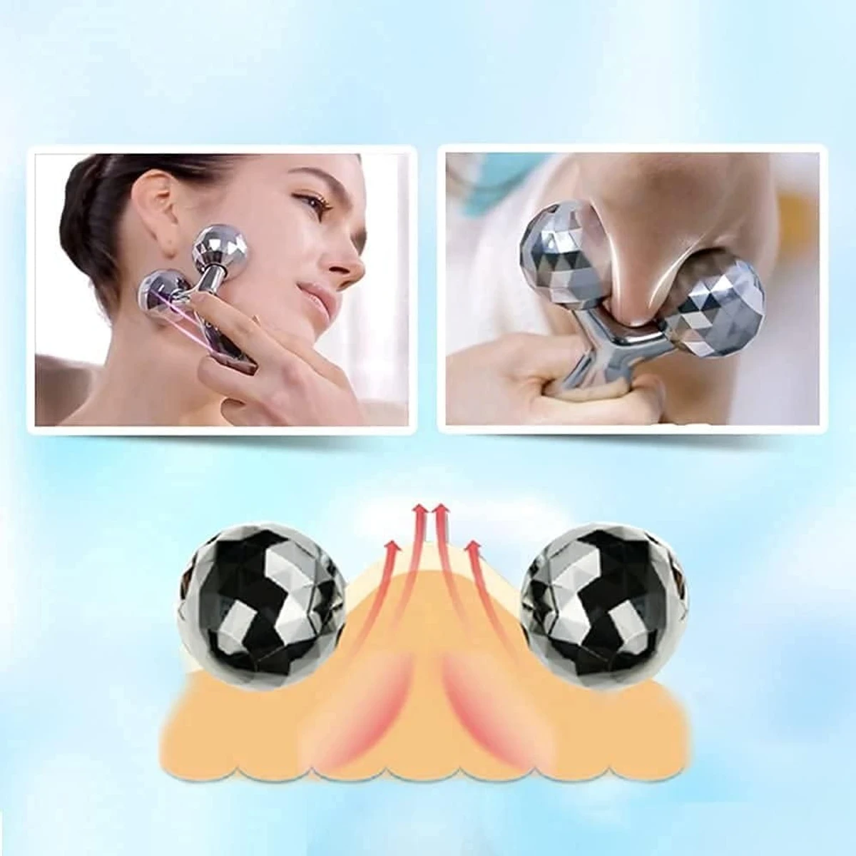 Face Body Roller Massager, 3D Roller Face Massager Y-Shape Face Lift Tool Firming Beauty Massage Body Face Massager (Silver) - Thumbnail 7