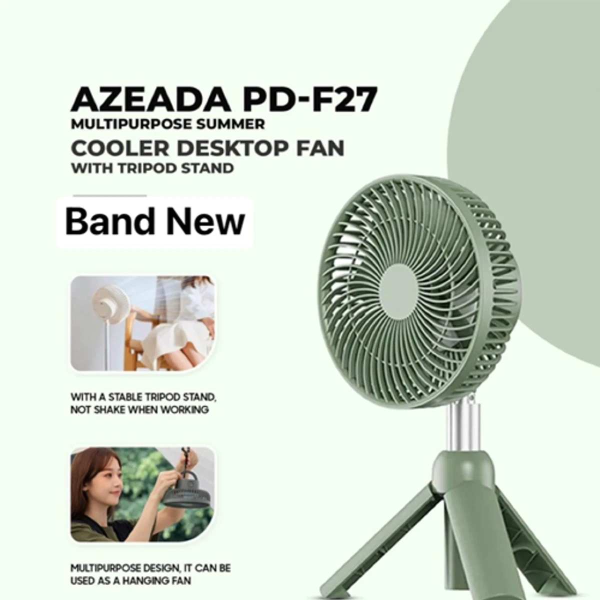 AZEADA PD-F27 Rechargeable Fan With Tripod Stand - Thumbnail 4