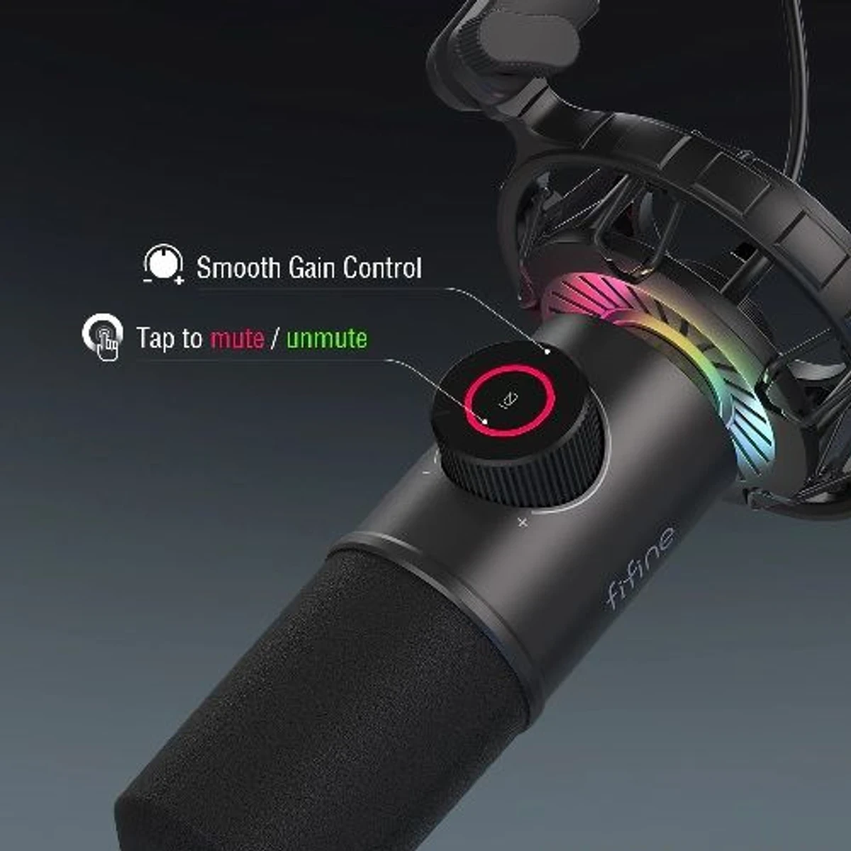 FIFINE K658 USB Dynamic Cardioid Podcast Microphone With A Live Monitoring, Gain Control, Mute Button - Thumbnail 5