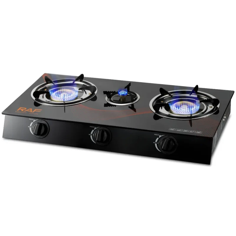 RAF 3-Burner Portable Gas Stove – Electronic Ignition, Flame Failure Protection, Home Cooking Gas Burner