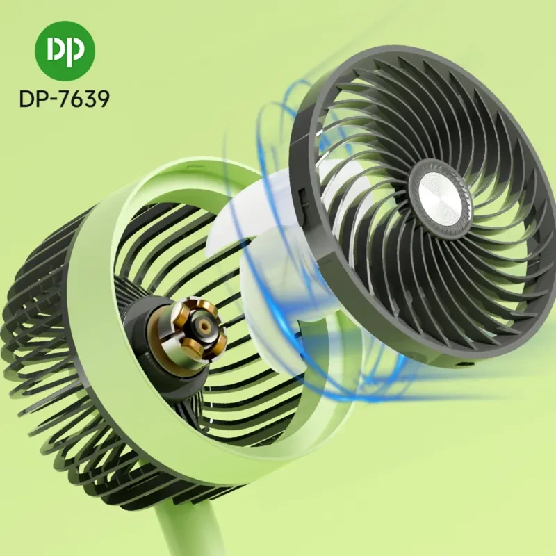 DP Desktop Circulating Fan USB 7639 – Rechargeable Portable Electric Hand Fan for Desk & Table - Image 3