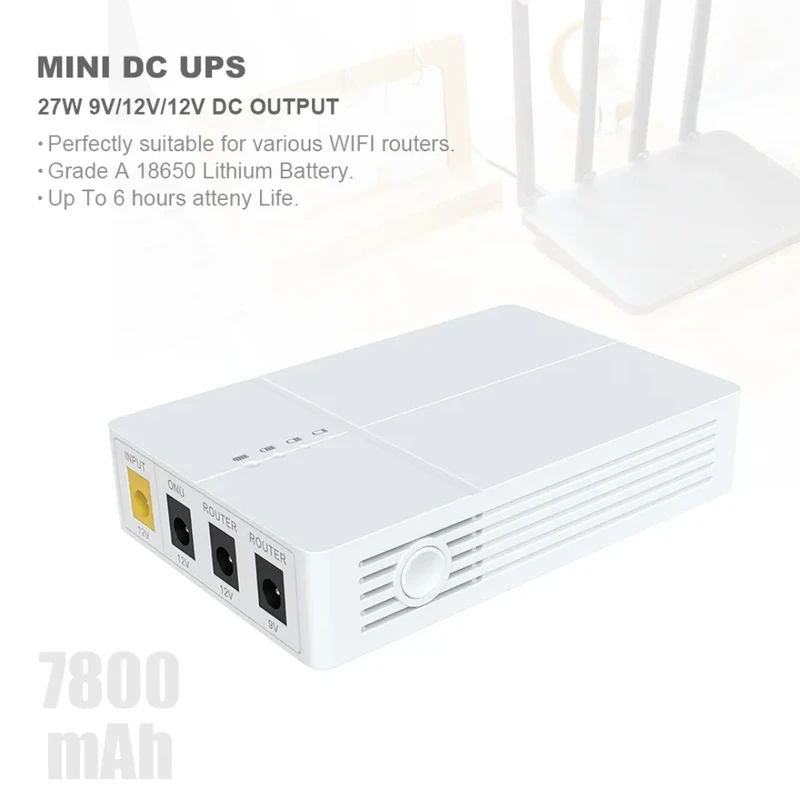 WGP Mini UPS for WiFi Router – 7800mAh Lithium Battery | 12V & 9V Backup Power for ONT, Modem & Network Devices