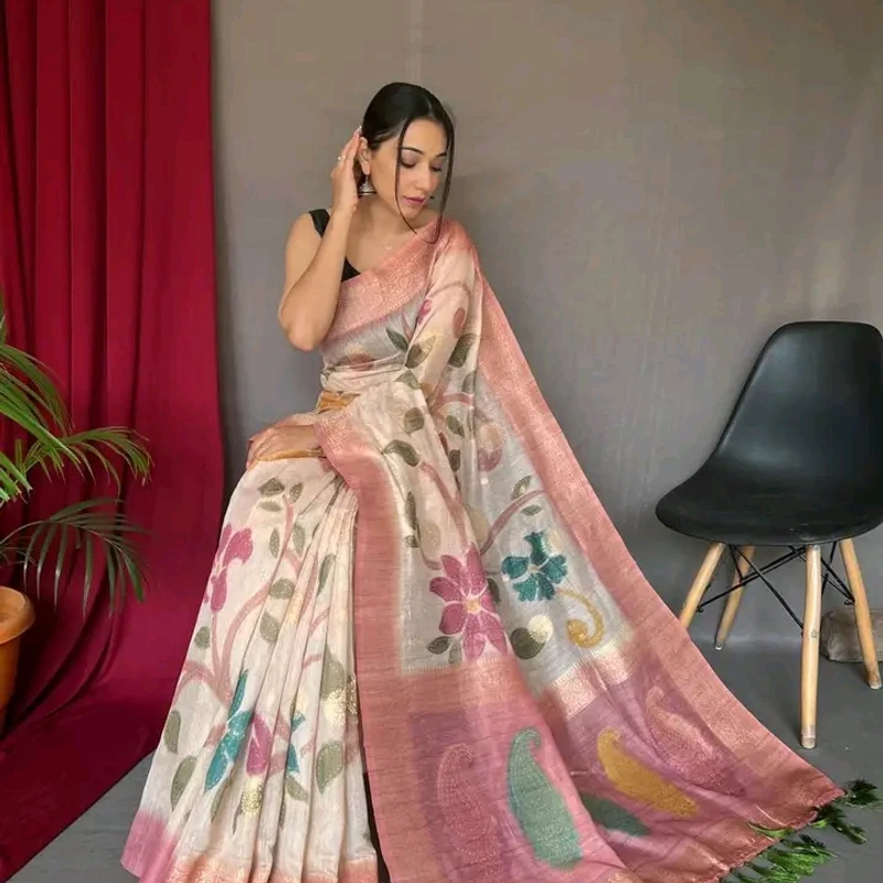 Vaibhavi – Pure Chanderi Silk Saree with 3D Floral Stitch & Zari Pallu - Image 6
