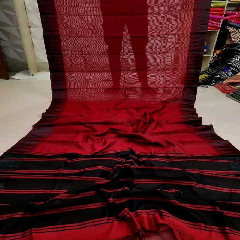 হাফ সিল্ক টেম্পল পাড় শাড়ি - Image 3