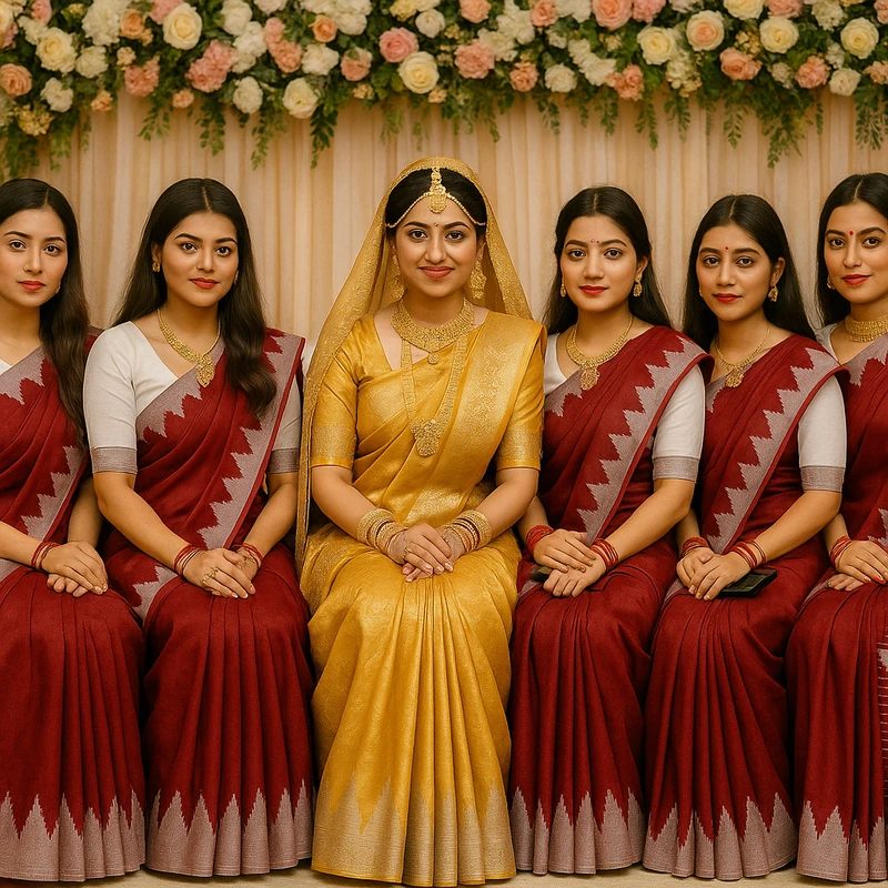 বিয়ে, গায়ে হলুদ ও পার্টির জন্য একই ডিজাইনের শাড়ি | Same Design & Color Saree – Multiple Pieces for Group Events - Image 3