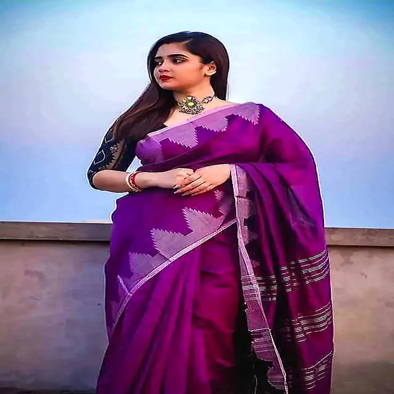 হাফ সিল্ক টেম্পল পাড় শাড়ি