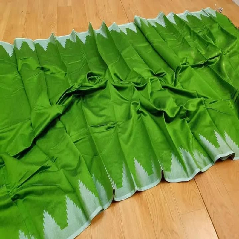 হাফ সিল্ক টেম্পল পাড় শাড়ি - Image 3