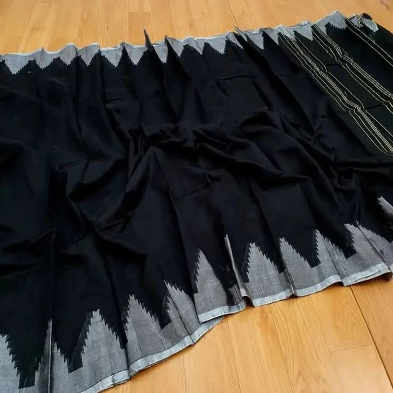 হাফ সিল্ক টেম্পল পাড় শাড়ি - Image 4