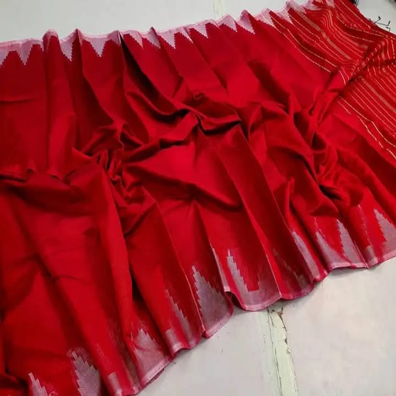 হাফ সিল্ক টেম্পল পাড় শাড়ি - Image 6