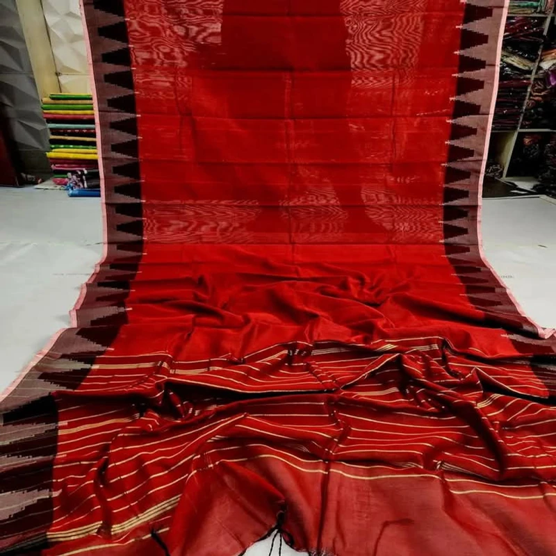 হাফ সিল্ক টেম্পল পাড় শাড়ি - Image 9