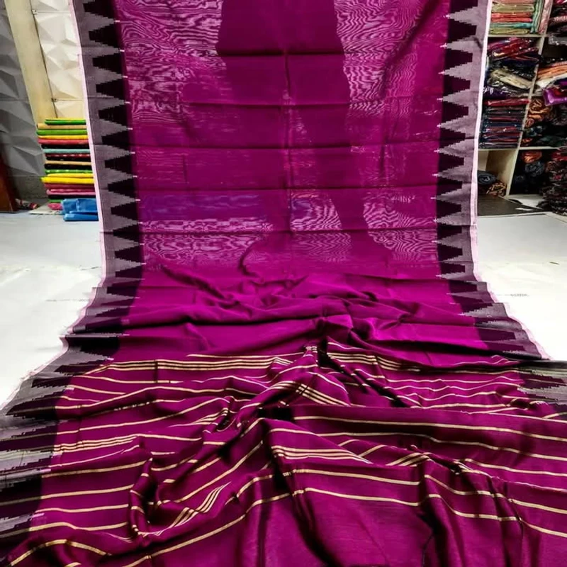 হাফ সিল্ক টেম্পল পাড় শাড়ি - Image 10