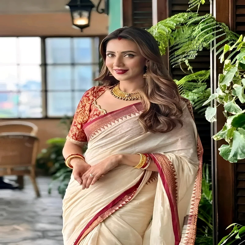 পিওর আড়ংয়ের কটন নকশি পাড় শাড়ি | ক্লাসিক এবং আরামদায়ক - Image 7