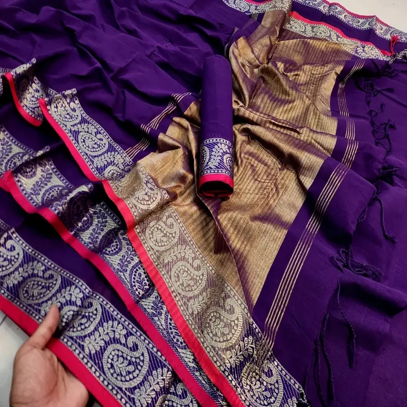 আড়ং কটন নকশি পাড় শাড়ি - Image 5