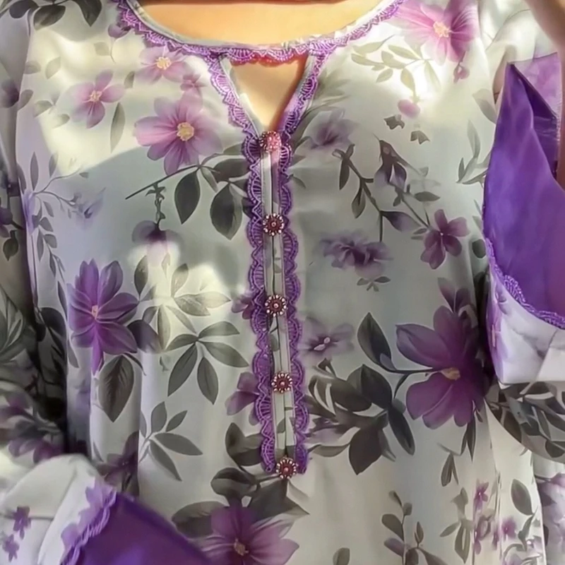 Pakistani Silk long Three-piece With elegance Flower Digital Print