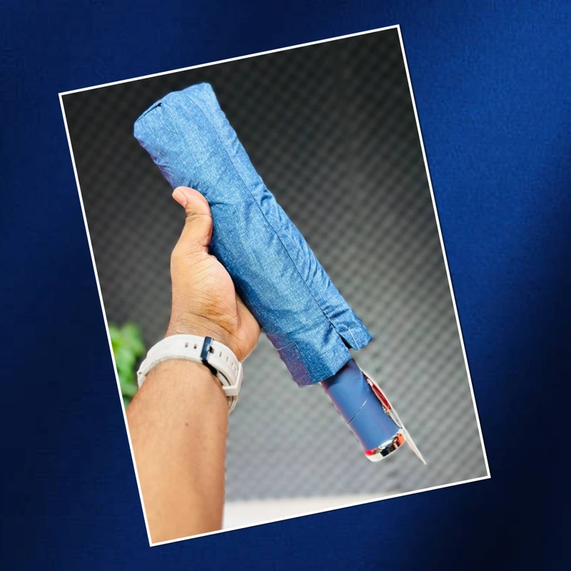 Premium 12-Ribs Automatic Umbrella With Flash Light – Blue