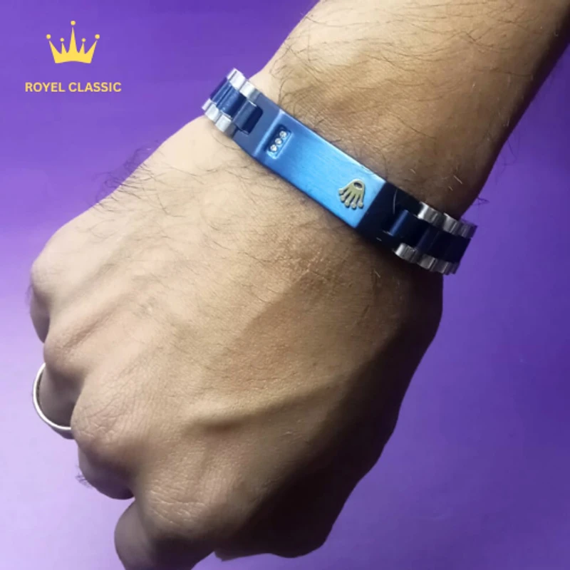 Rolex Crown Design Stylish Men's Stainless Steel Bracelet (Blue)