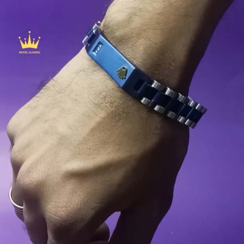Rolex Crown Design Stylish Men's Stainless Steel Bracelet (Blue)