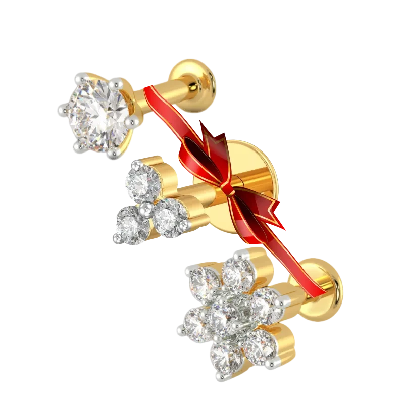 Best Selling  1+3+7 Stone Diamond Cut Nose Pin