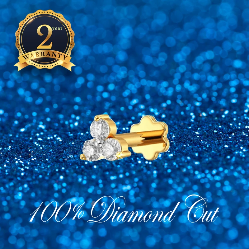 Diamond Cut 3 Stone Nose Pin  (0.05 CN)