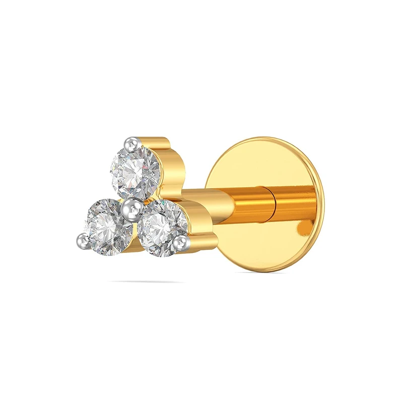 Diamond Cut 3 Stone Nose Pin  (0.05 CN) - Image 3